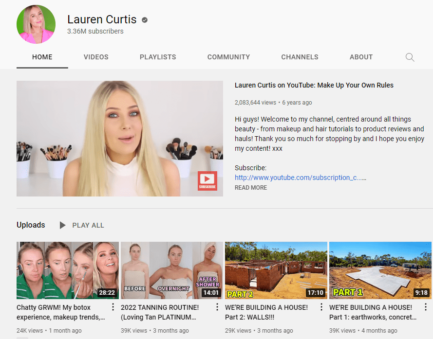 australian YouTuber offers content on beauty and lifestyle