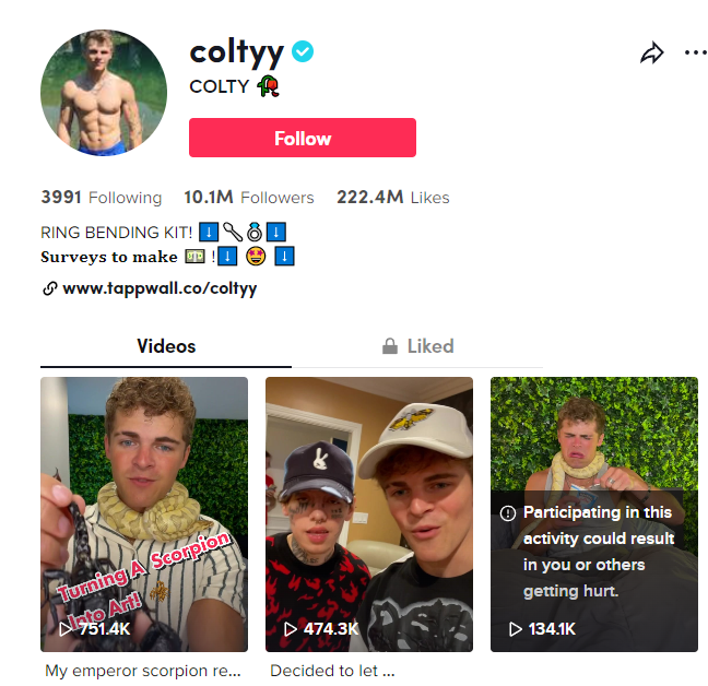 Colton is a TikTok video content creator 