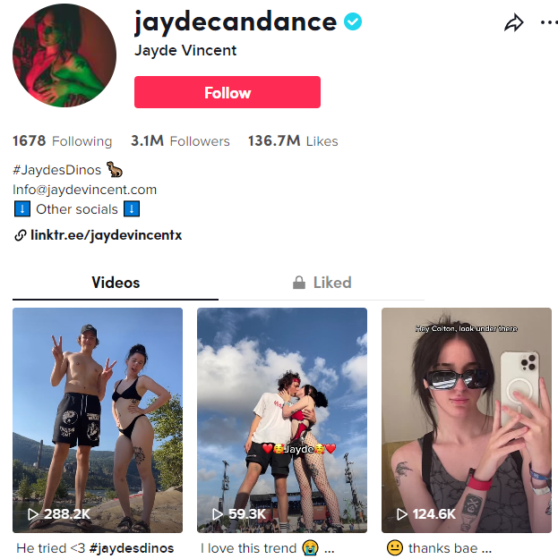 Jayde Vincent top tiktok influencer