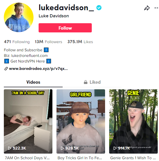 Luke Davidson TikTok  & YouTube comedian