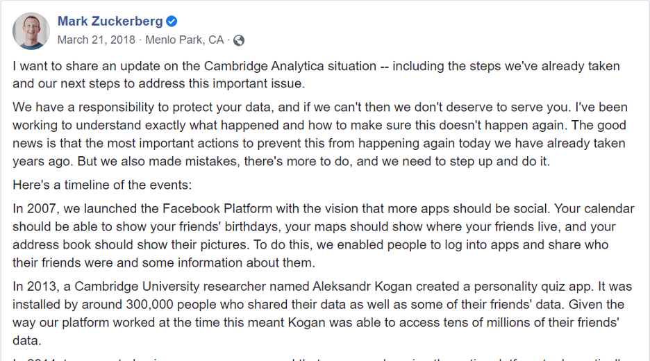 Mark Zuckerberg Cambridge Situation Message