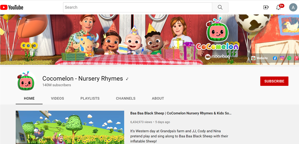 Cocomelon most viewed nursery rhymes channel