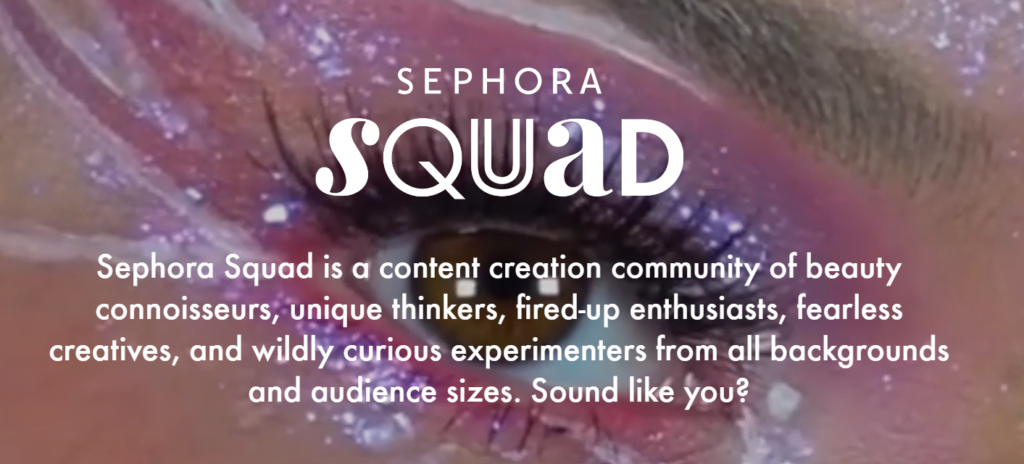 Screenshot of the Sephora Squad promotional header recruiting influencers.