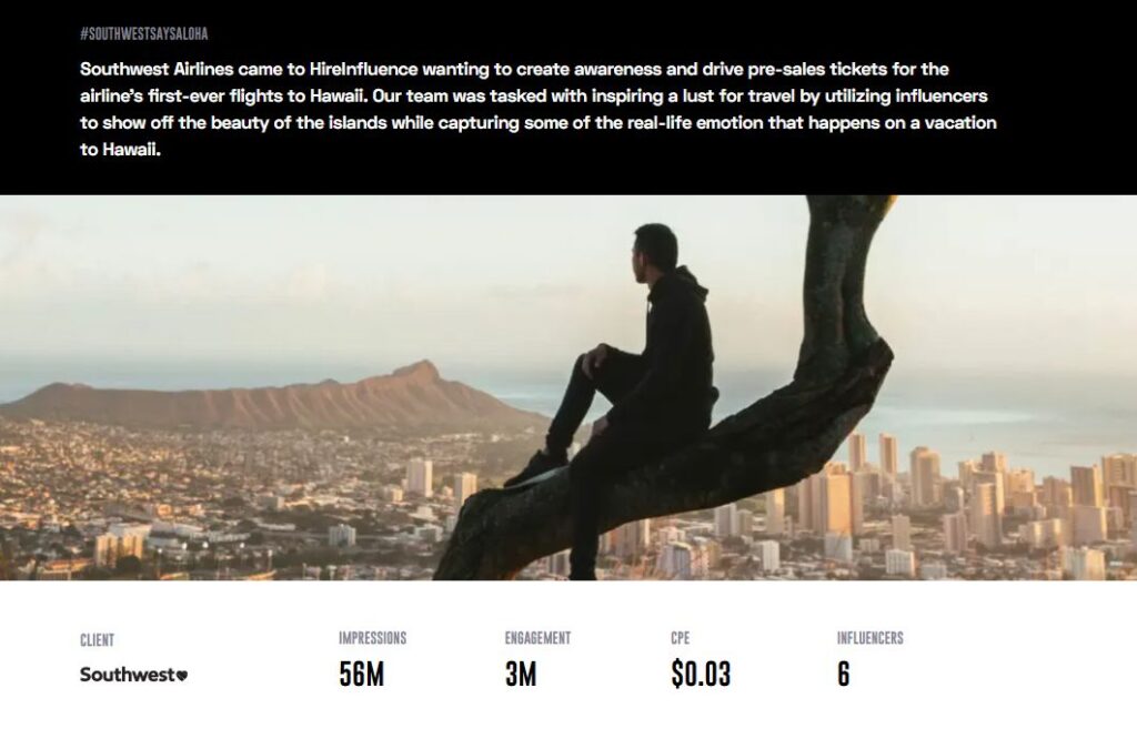 hireinfluence southwest airlines campaign