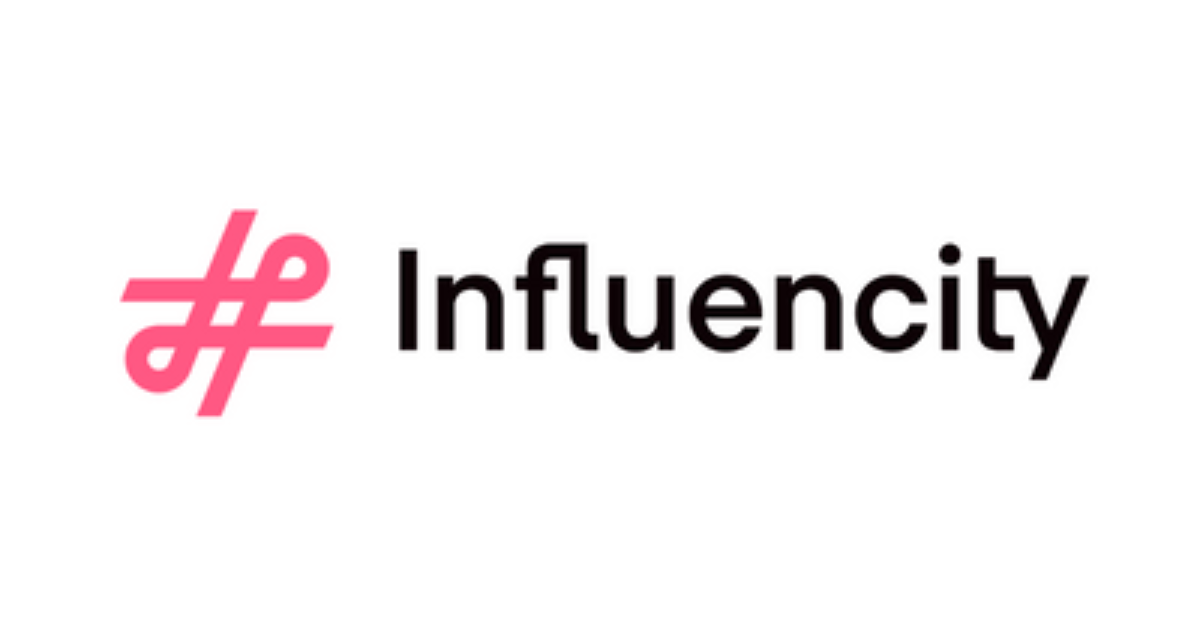 Influencity logo featuring a pink hashtag icon and black lettering.