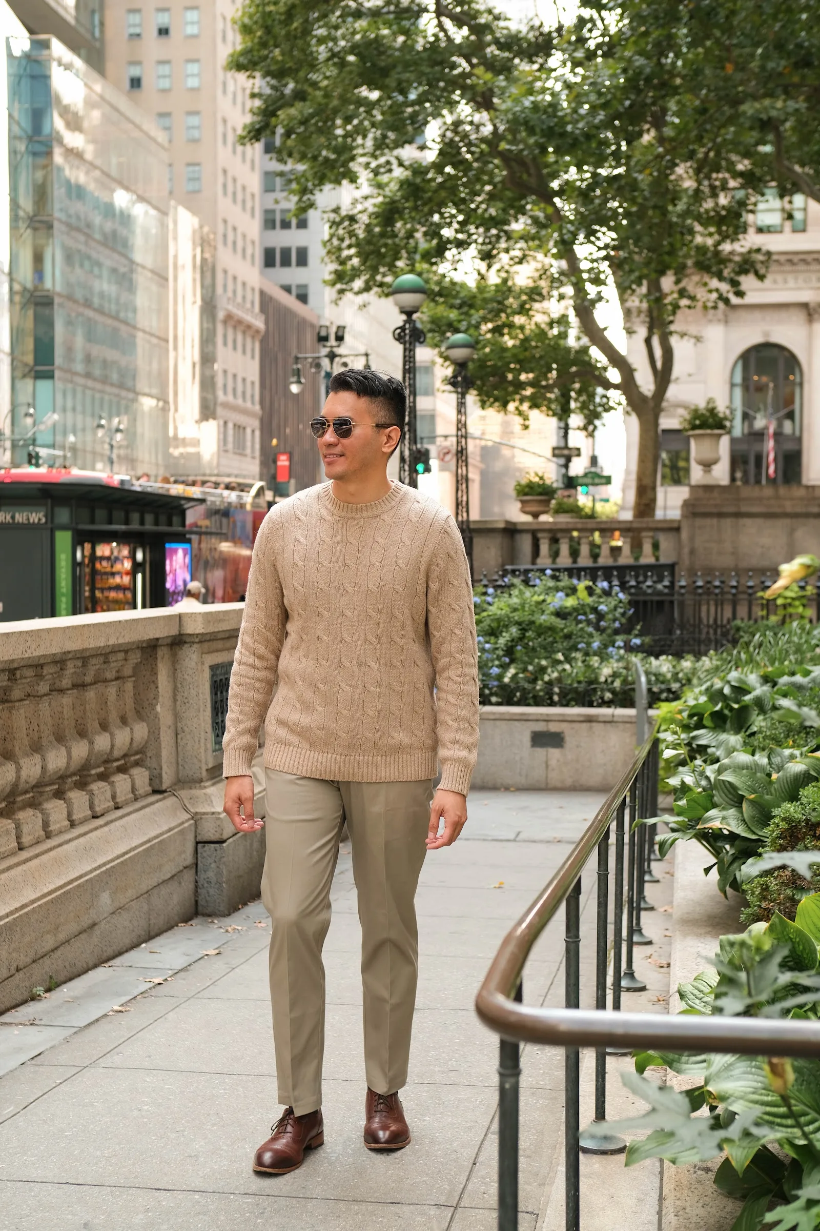 Influencer Marketing Agency Austin 39 Creator wearing a Haggar fall knit sweater on the street